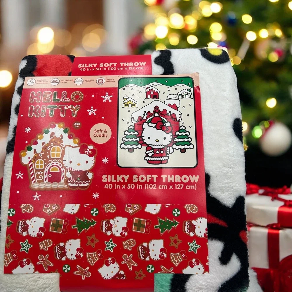 Hello Kitty Silky Soft Throw Blanket 40x50 Christmas Gingerbread House Holiday